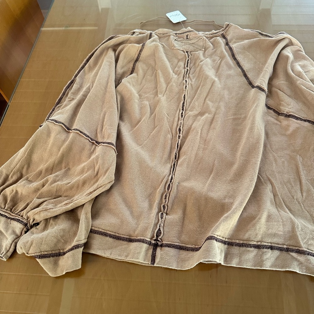 We The Free Caramel Cafe Knit V-Neck Pullover - Picture 3 of 5